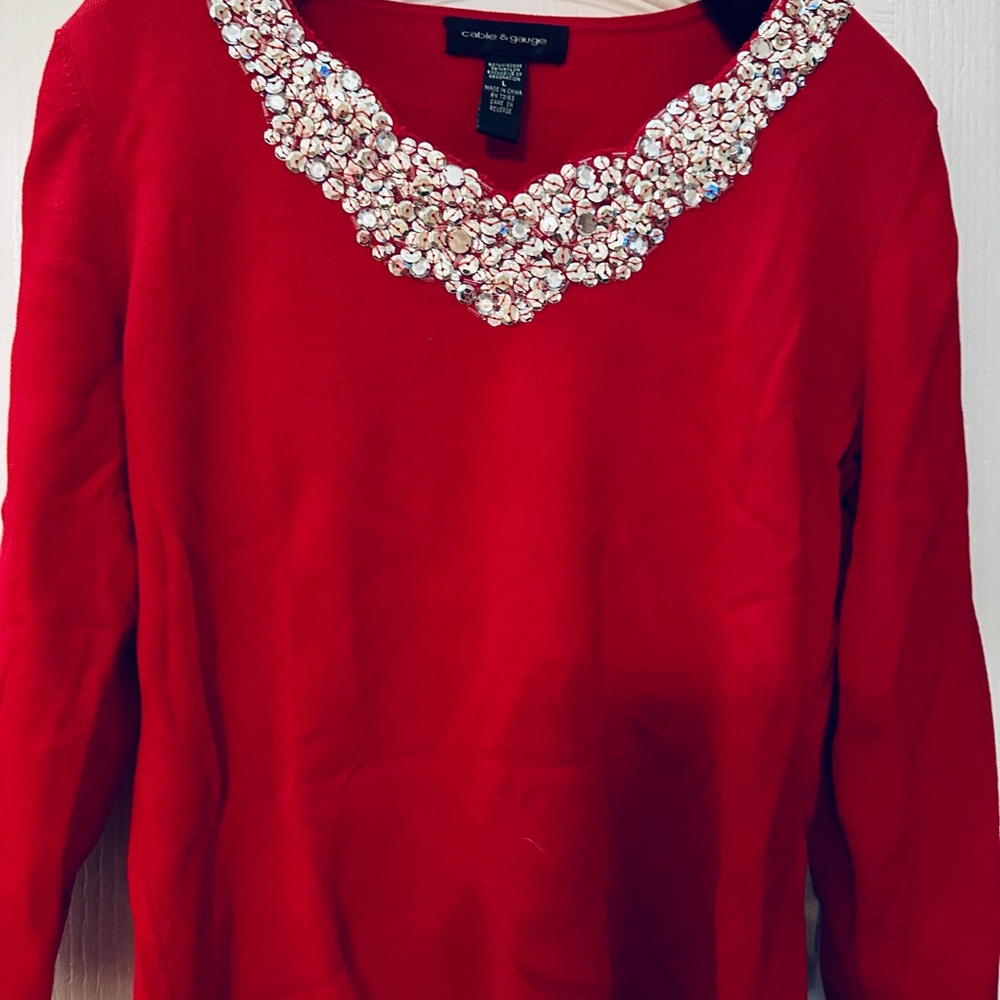 Red Embellished Women's Top
